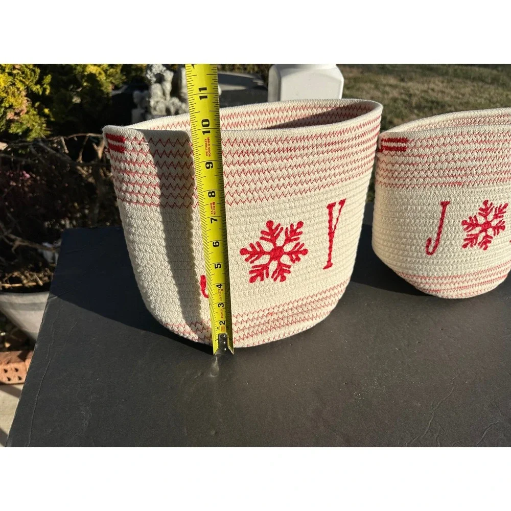 Set of 2 Christmas Baskets Joy Snowflake Red White Rope basket Storage‎ Decor